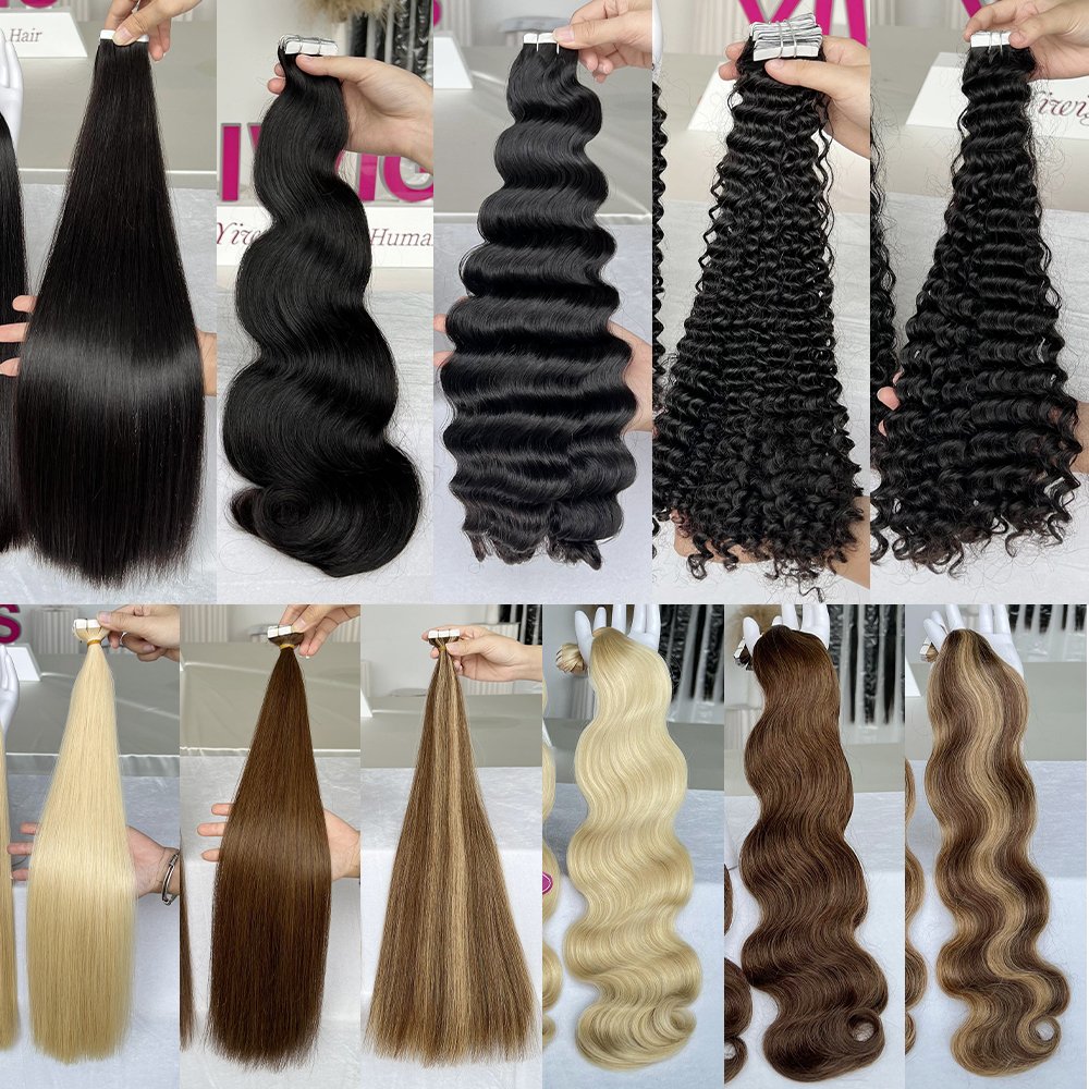 Wholesale 40pcs/100gram Kinky Straight Tape Ins 100% Real Virgin Raw Indian Human Hair Tape In Human Hair Extensions