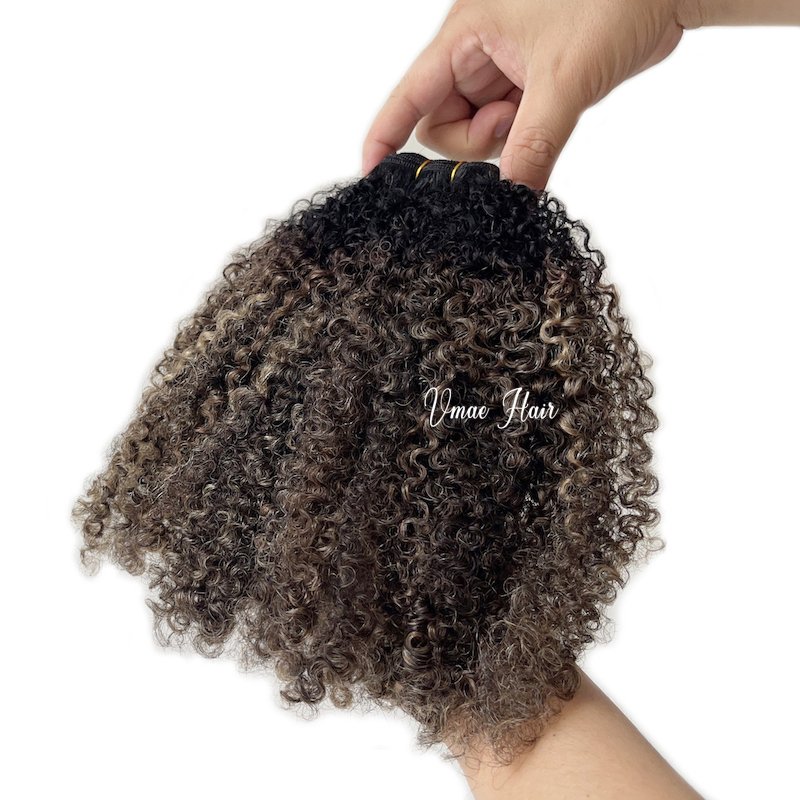 VMAE Mongolian Remy Raw Weft Afro Kinky Curly Balayage Color 3A 3B 3C 4A 4B 4C Curly Afro Curls Human Bundles High Quality Waves