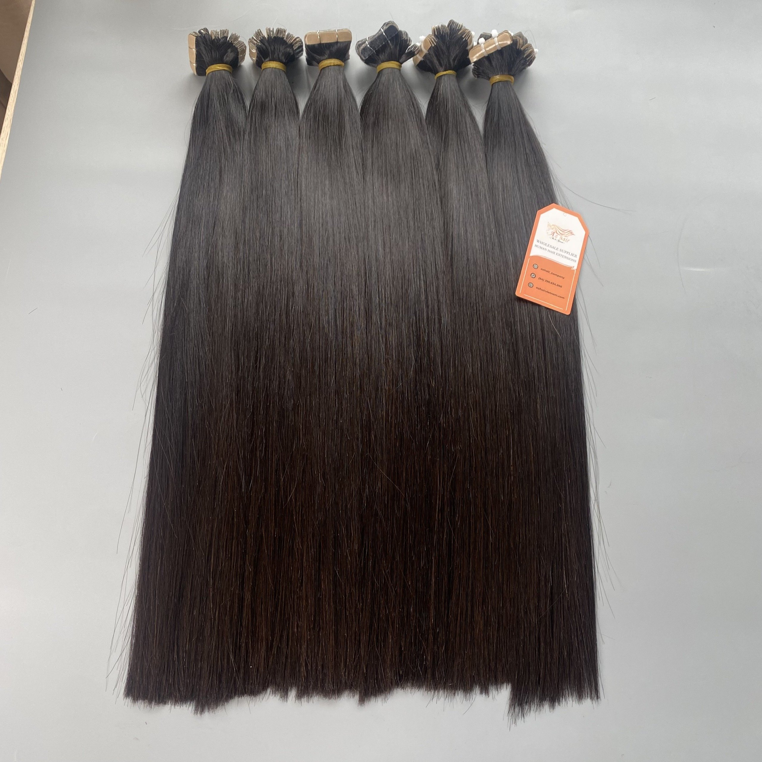 Wholesale Price Straight Tape In Hair Extensions Natural Black Color 100% Raw Vietnamese Human Hair Super Double Drawn Full End