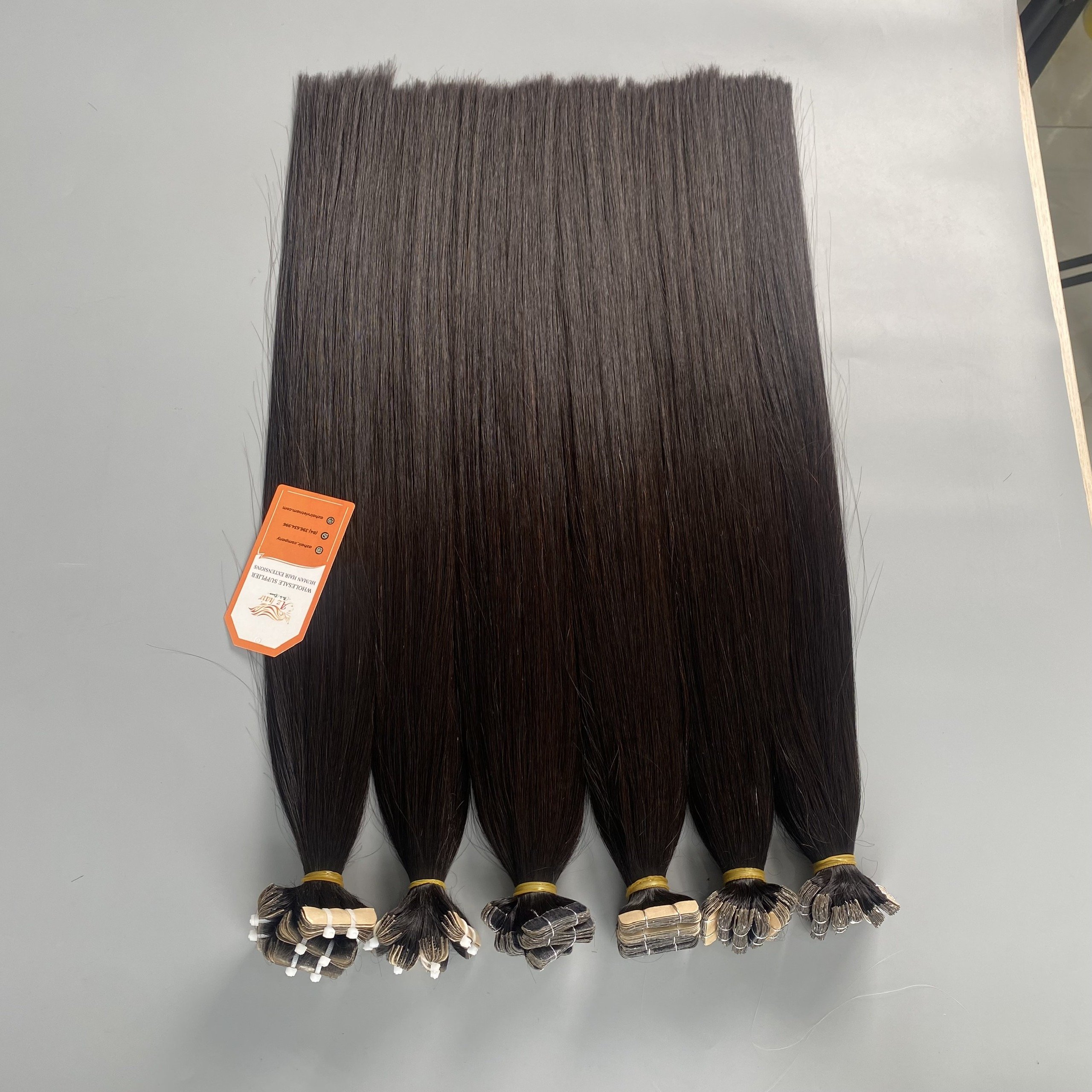 Wholesale Price Straight Tape In Hair Extensions Natural Black Color 100% Raw Vietnamese Human Hair Super Double Drawn Full End