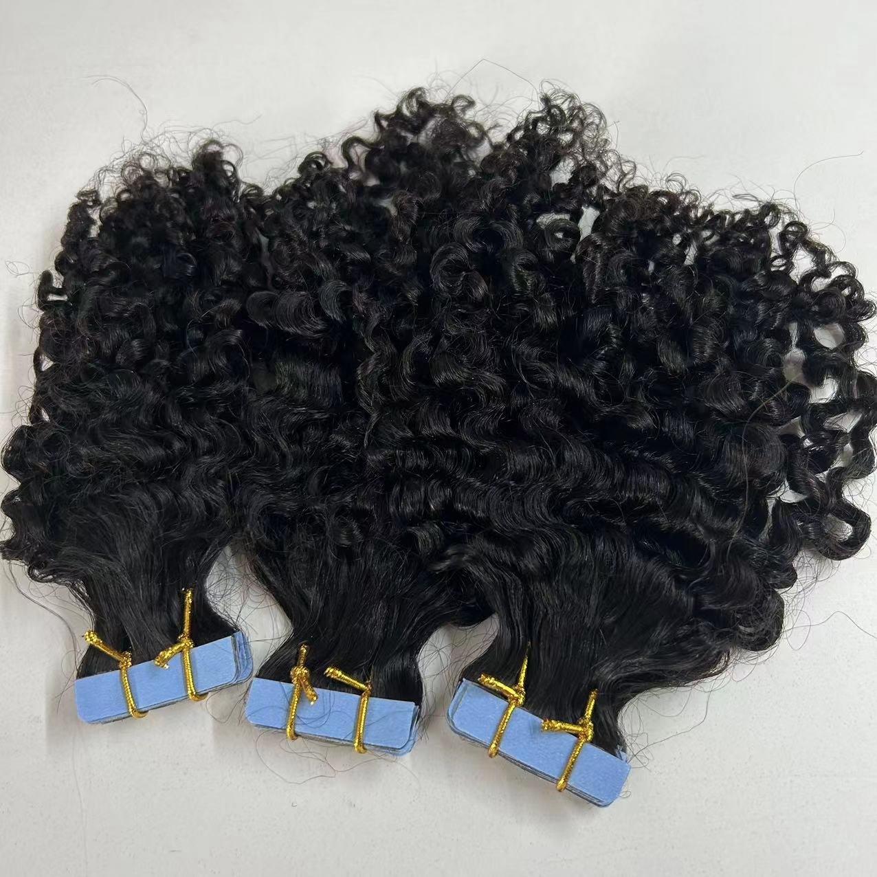 New arrival 100% European Human Hair 12inch cuticle intact 1b Burmese Curly Tape Ins Invisible Seamless Tape in Hair extensions