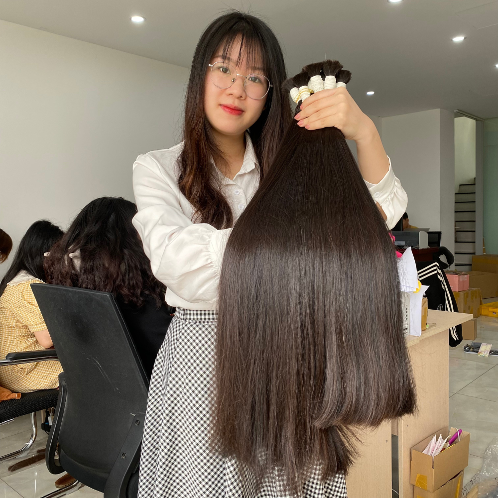 Top Vietnamese Material Hair Silky Shiny Smooth Bulk Hair Extensions For Bleaching To 613 Blonde Color 100% Vietnamese Raw Hair