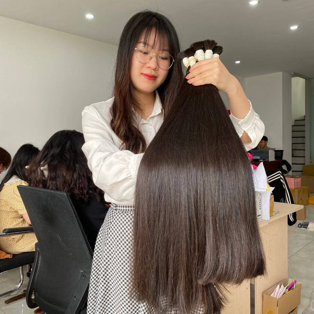 Top Vietnamese Material Hair Silky Shiny Smooth Bulk Hair Extensions For Bleaching To 613 Blonde Color 100% Vietnamese Raw Hair