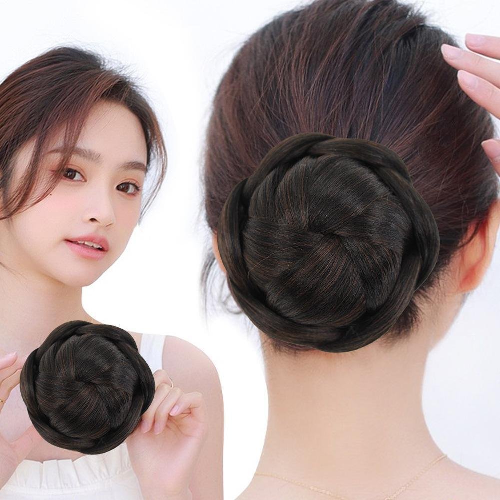 Braided Hair Bun Synthetic Hairpiece Clip In Chignon Donut Updo Scrunchie Extension For Women Girls For Daily Hair Accessories