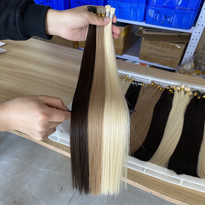 Remy Russian Human i-Tip Nail Hair Extensions Thick End Keratin Pre Bonded i Tip Hair Extension