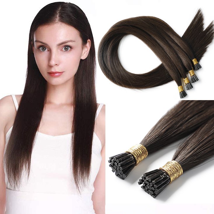 Remy Russian Human i-Tip Nail Hair Extensions Thick End Keratin Pre Bonded i Tip Hair Extension