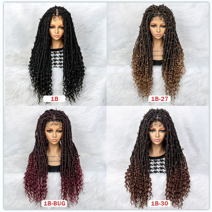 Synthetic Knotless Crochet Cheveux Curls Prestretched Box Braids Hair Extension Full Lace Front Braided Wigs For Black People