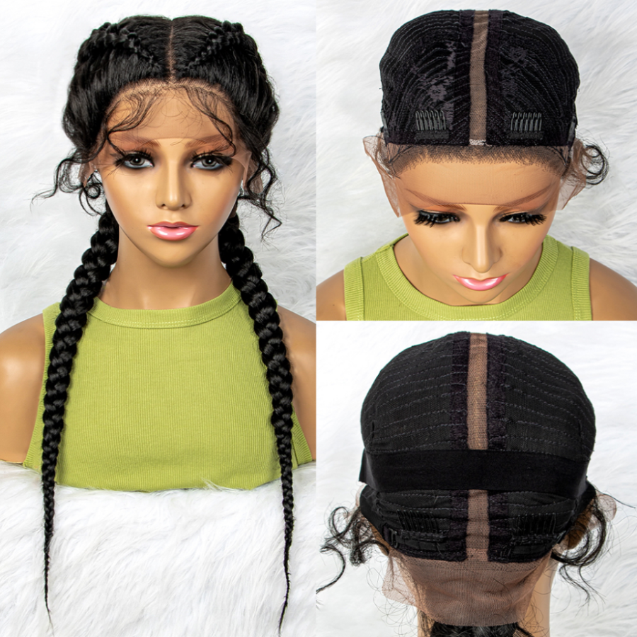 Synthetic Knotless Crochet Cheveux Curls Prestretched Box Braids Hair Extension Full Lace Front Braided Wigs For Black People