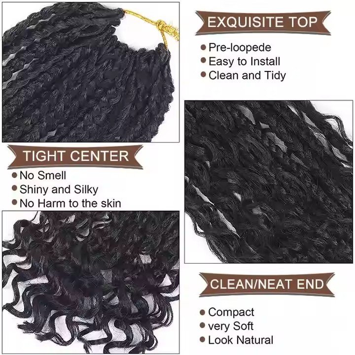 Wholesale 14 20 22 Inch River Locs Boho Box Crochet Curly Hair Ends Goddess Bohemian Hippie Synthetic Braids Hair Extensions