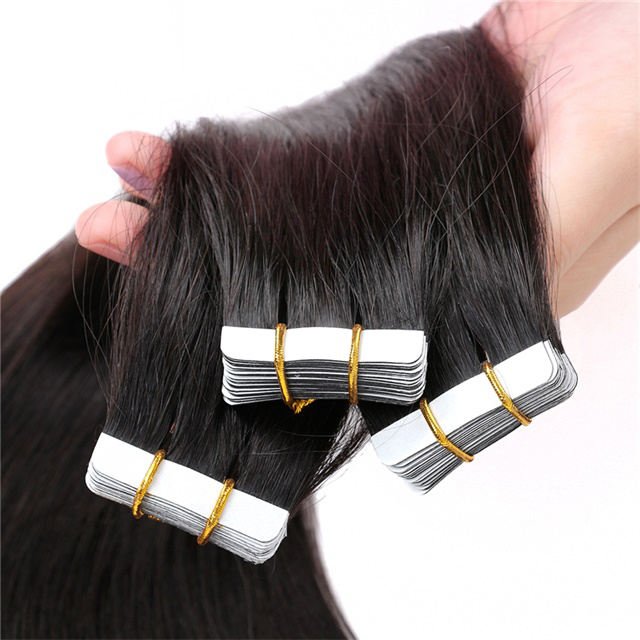 Raw Virgin Tape in Hair Extensions for Women Strong Invisible Regular Tape In Silky Straight Wave Machine Double Weft