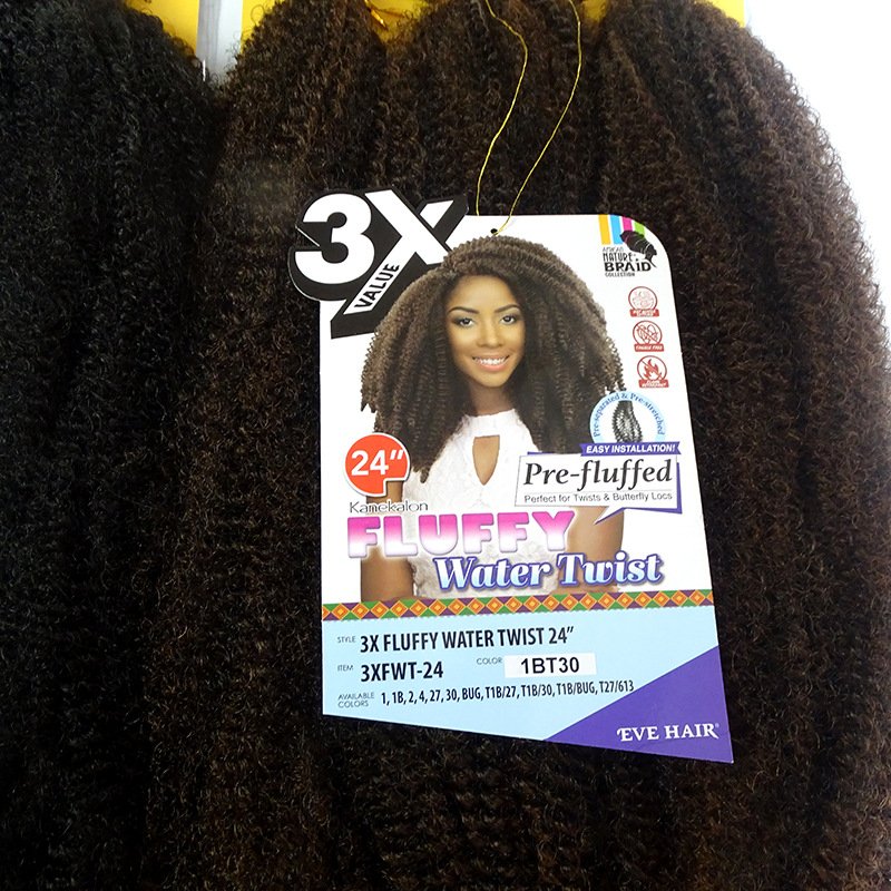 Popular Afro 3x Pre-stretched Pre Fluffed Kinky Twist Crochet Hair Fluffy Water Twist 24" 250g