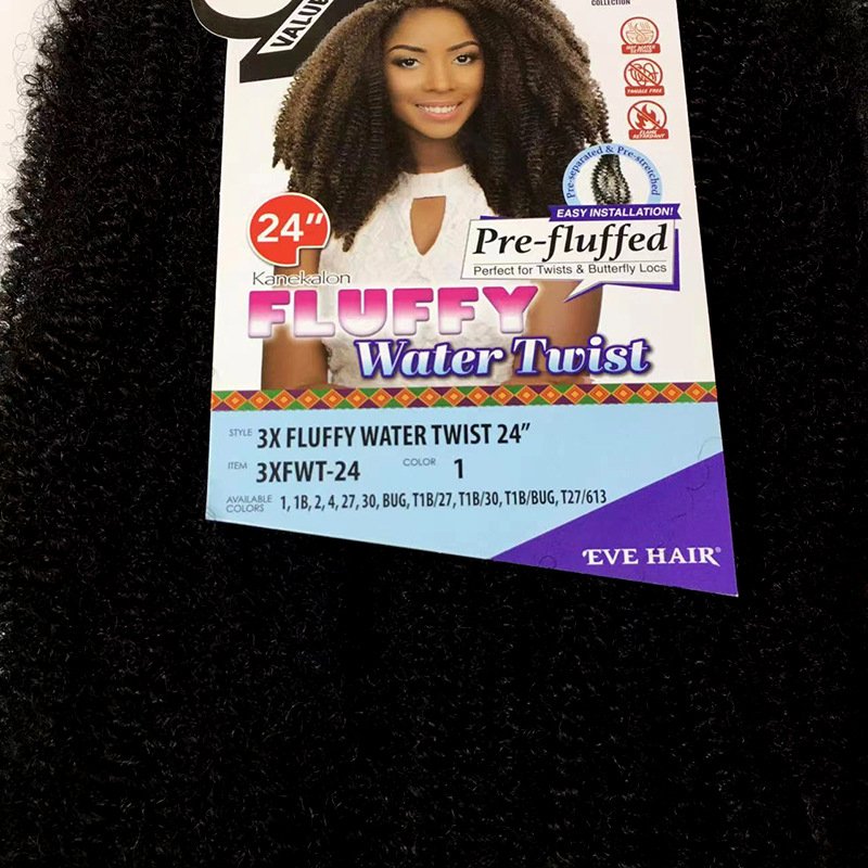 Popular Afro 3x Pre-stretched Pre Fluffed Kinky Twist Crochet Hair Fluffy Water Twist 24" 250g