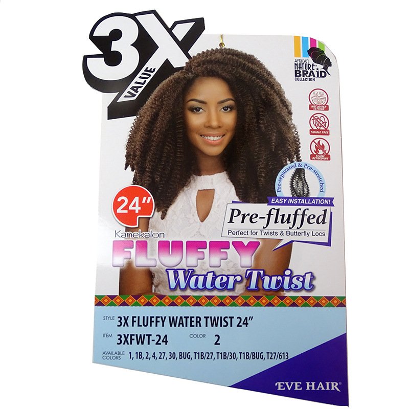 Popular Afro 3x Pre-stretched Pre Fluffed Kinky Twist Crochet Hair Fluffy Water Twist 24" 250g