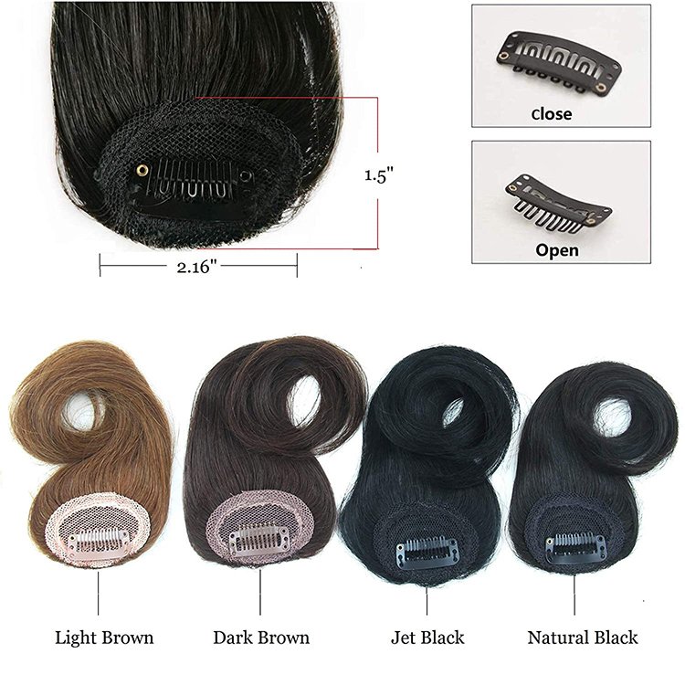 French Bangs Hair Clip in Bangs Hair Extensions Fringe Human Hair with Gradual Temple for Women Dark Blonde