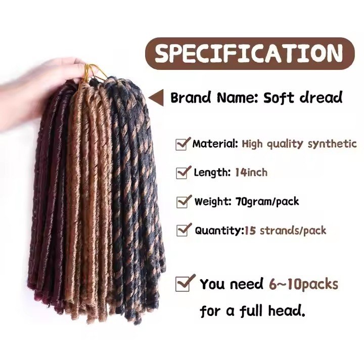 Braids Wholesale Factory Prices 14 inches 70g Soft Faux Dreadlock Straight Locs Hair Synthetic Crochet Braiding Hair Extensions