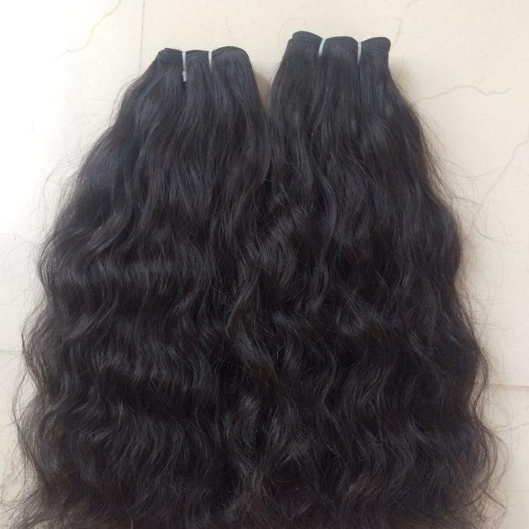 Indian Virgin Human Hair Extensions Natural Black Wave Style Cheap Price Stretched Length 28-30 Inches