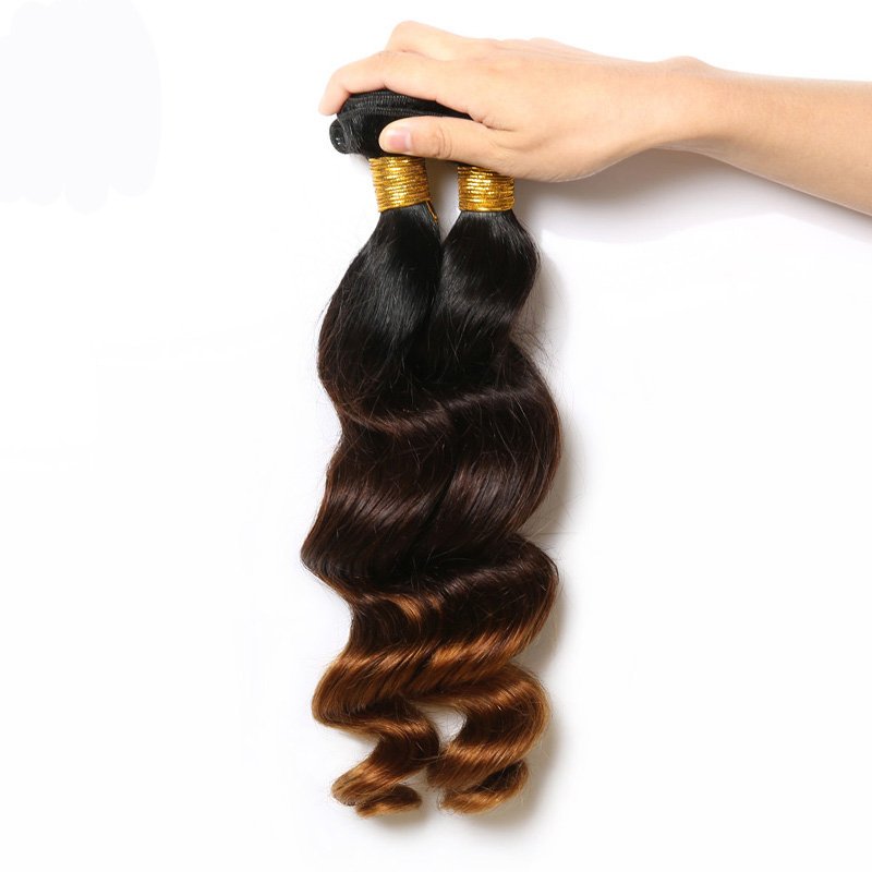 Brazilian Human Hair Extensions Wholesaler Ombre Color 1B/4/30 Loose Wave Remy Hair Black Brown Human Hair Bundles