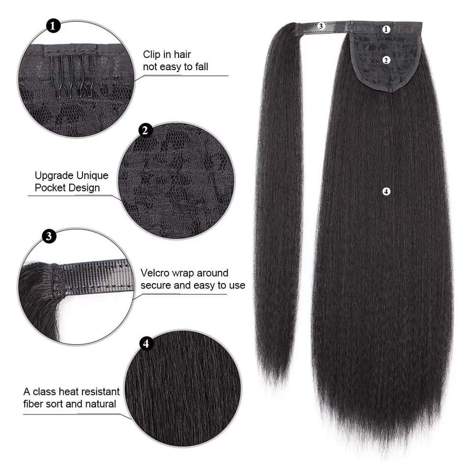 Wholesale 100% Human Hair Ponytails Human Hair Extensions Vendor, Natural Wrap Around Drawstring Ponytail Human Hair Extensions