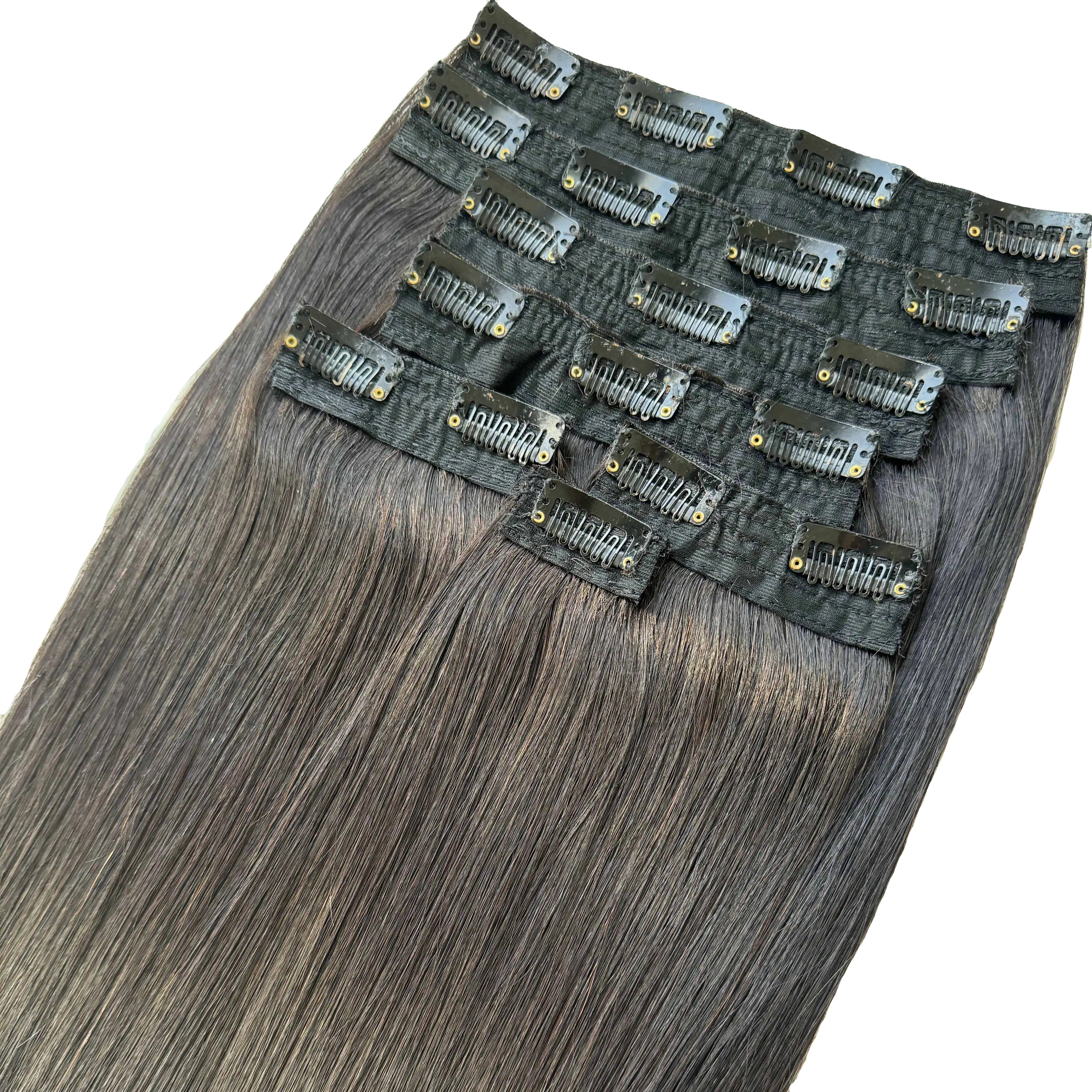 From 6 - 32 inch Hair extensions Clip for Women, Cuticle Aligned Human Hair Extensions Clip in Bone Straight Cheap From Factory