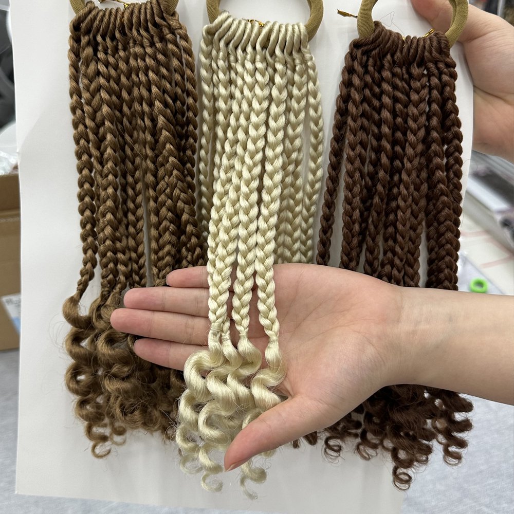 New arrival 100%kanekalon 3in1 elastic band ponytail with curly ends DIY 8-10inch kids ponytail with Neat Cornrows for baby girl