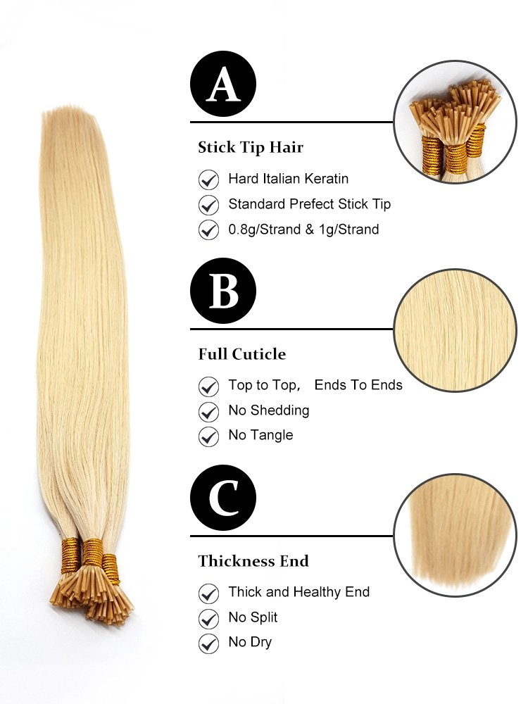 Fast Shipping Wholesale Cuticle Aligned Keratin I Tip Russian Human Hair Extensions