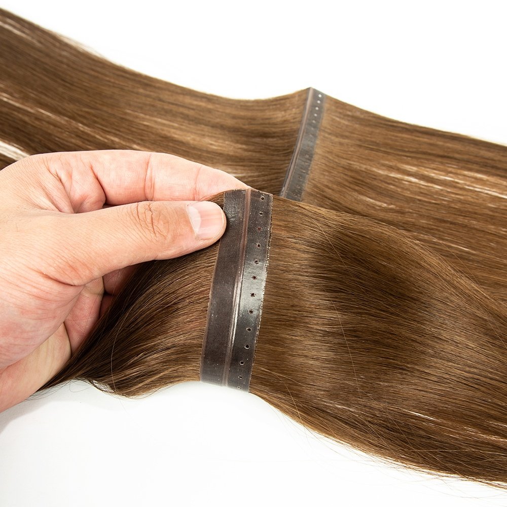 12A Double drawn Virgin Human hair invisible weft human hair extensions with holes skin weft extension with holes