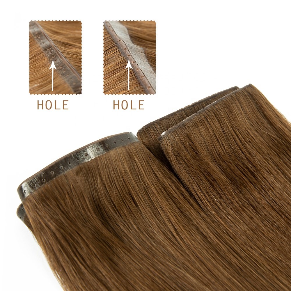 12A Double drawn Virgin Human hair invisible weft human hair extensions with holes skin weft extension with holes