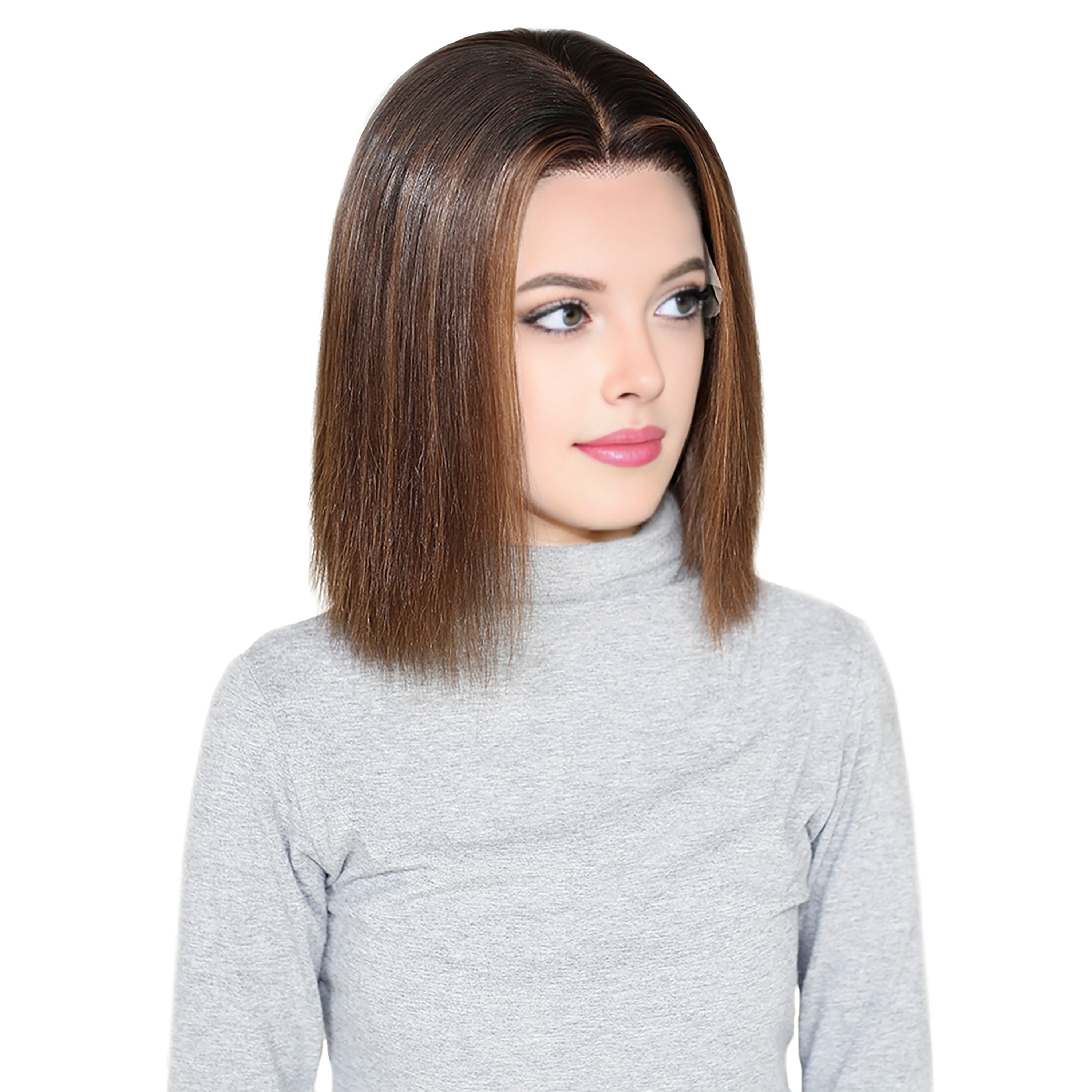 Honey Brown And Chocolate Hand Painted Straight Lace Front & Top Wig Glueless Virgine Human Hair Balayage Ombre Highlights Wig