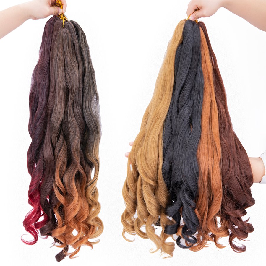 AliLeader Hot Selling Soft Yaki Crochet Braid Hair Spiral Loose Wave Hair Extensions French Curls Synthetic Curly Braiding Hair