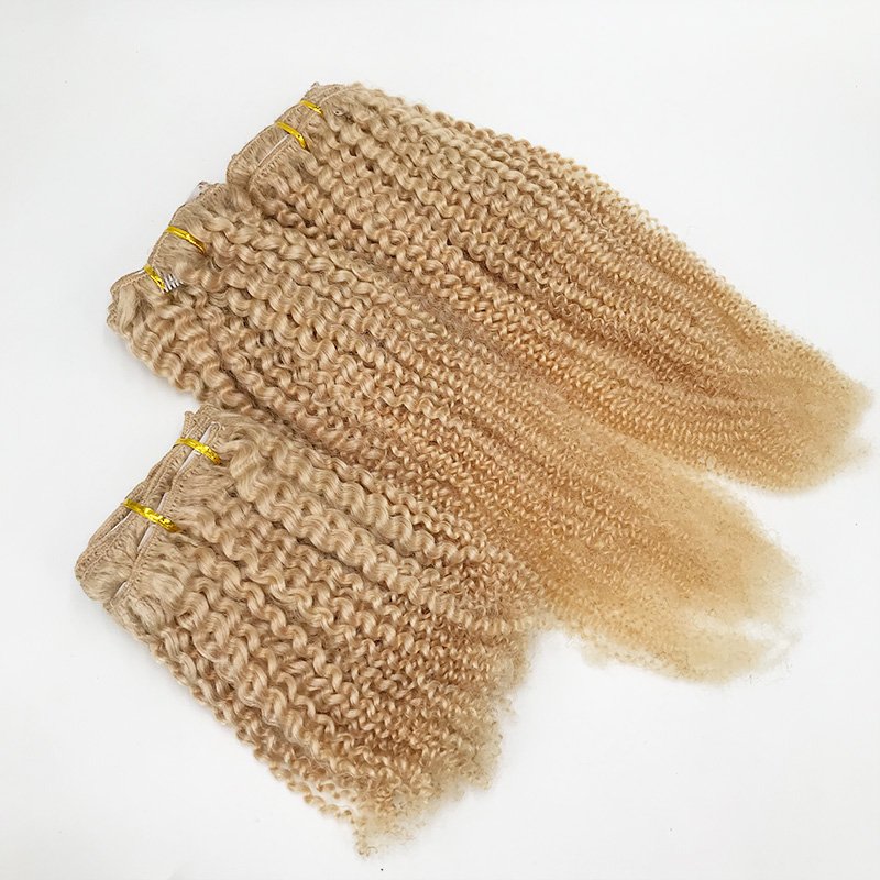 120g/set Blonde Afro Kinky Clip in Human Hair Extensions #613 Color Remy Hair Extension Clip