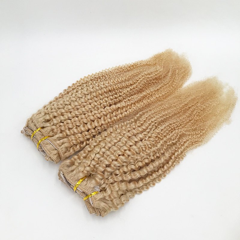 120g/set Blonde Afro Kinky Clip in Human Hair Extensions #613 Color Remy Hair Extension Clip