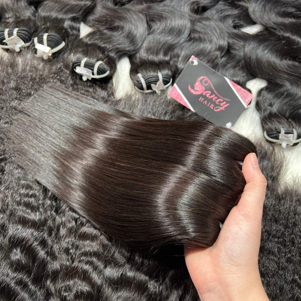 HOT SALE Vendor Black Weft Hair Extensions , 100% Raw Vietnamese Human Hair Without No Chemical Directly