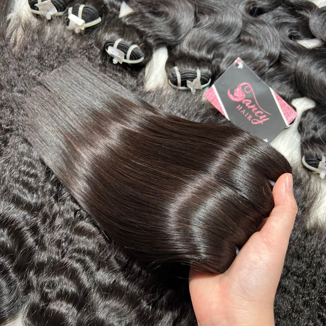 HOT SALE Vendor Black Weft Hair Extensions , 100% Raw Vietnamese Human Hair Without No Chemical Directly