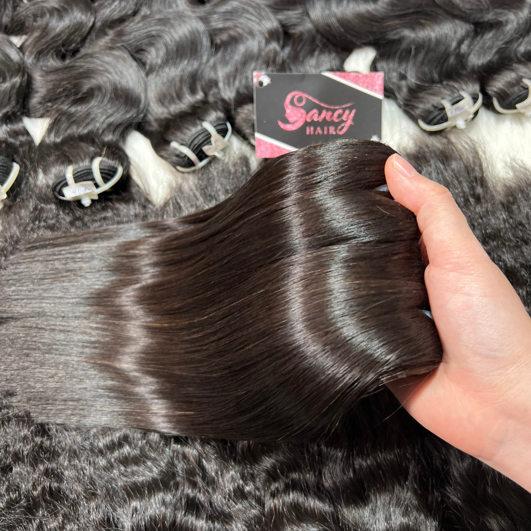 HOT SALE Vendor Black Weft Hair Extensions , 100% Raw Vietnamese Human Hair Without No Chemical Directly