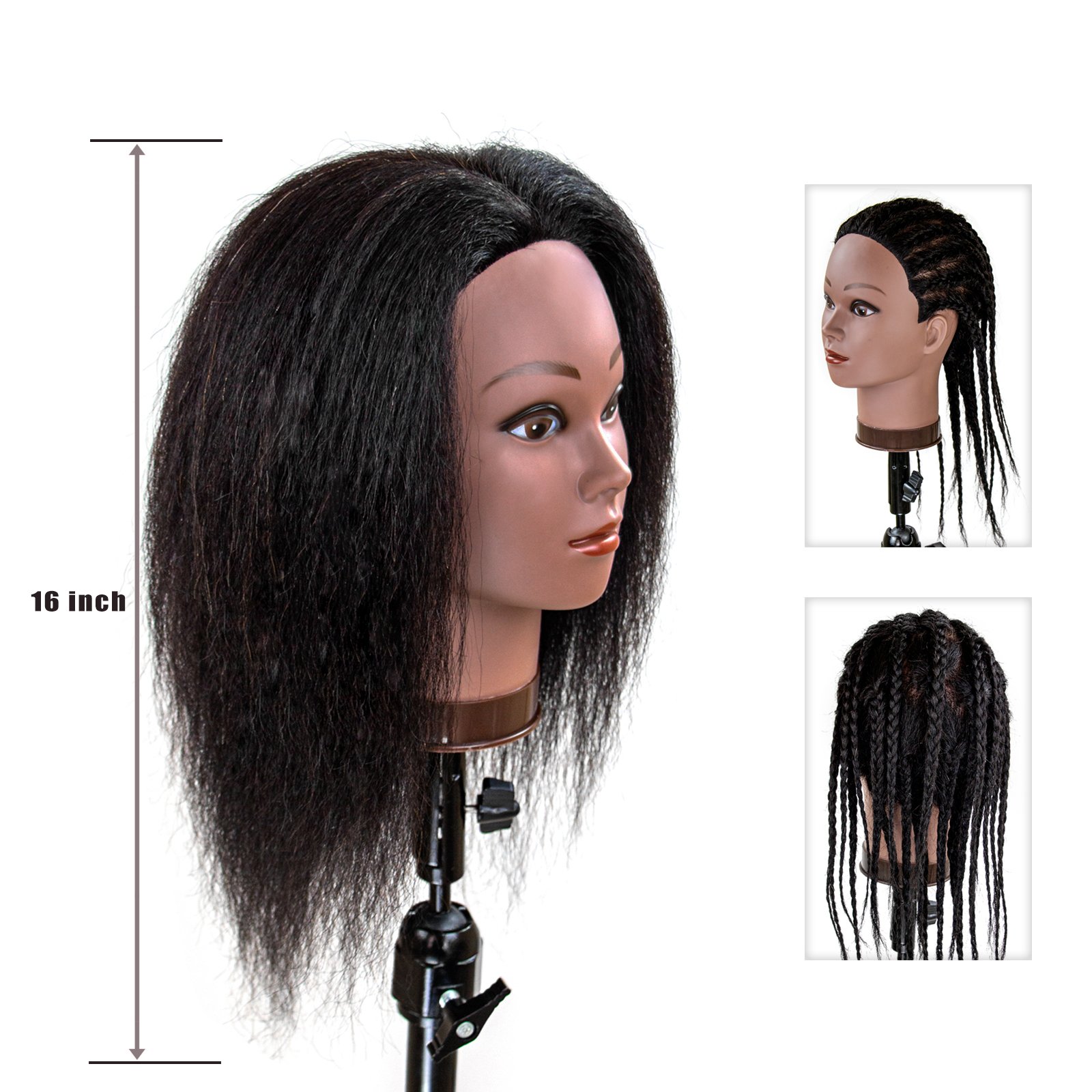 New Arrival Kinky Straight Black Hair Doll Manikin Modeling Head Feed-in Braiding Practice Academy Cosmetologist Training Head