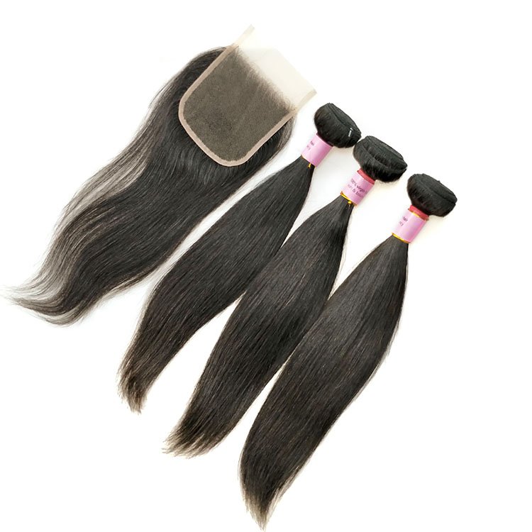 3 bundles with closure 1 lot,unprocessed 10a grade brazilian high quality remy human hair with closure