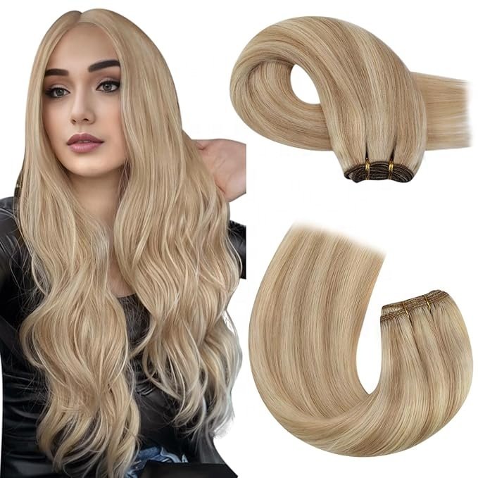 Cheap Price European Invisible Genius Wefts Highlight Light Color Raw Virgin Human Hair Extensions Remy Russian Hand Tied Weft
