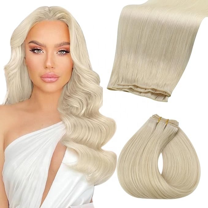 Cheap Price European Invisible Genius Wefts Highlight Light Color Raw Virgin Human Hair Extensions Remy Russian Hand Tied Weft
