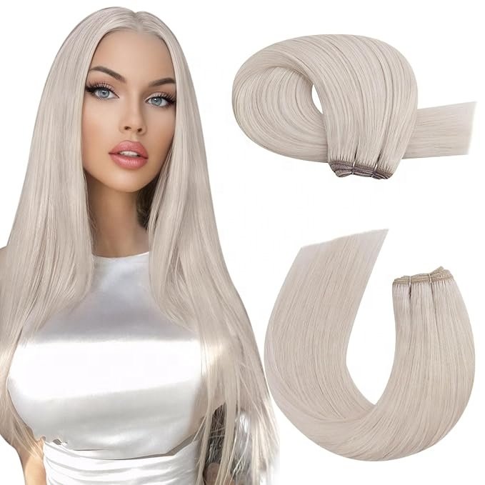 Cheap Price European Invisible Genius Wefts Highlight Light Color Raw Virgin Human Hair Extensions Remy Russian Hand Tied Weft