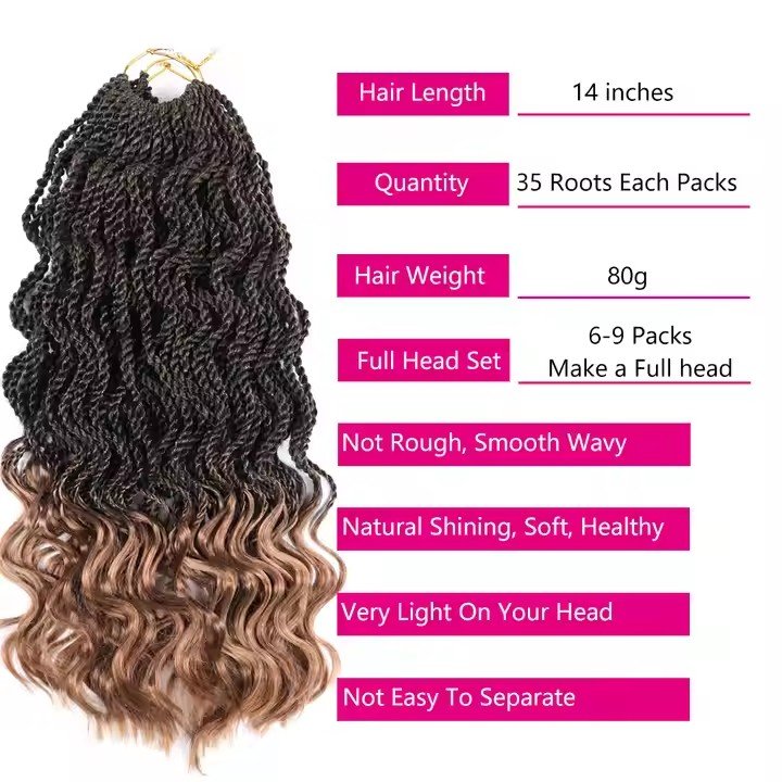 14 Inches 80g Senegalese Twist Crochet Curl Ombre Hair Synthetic Wholesale Box Meches Tresses For African Braids Hair Extensions