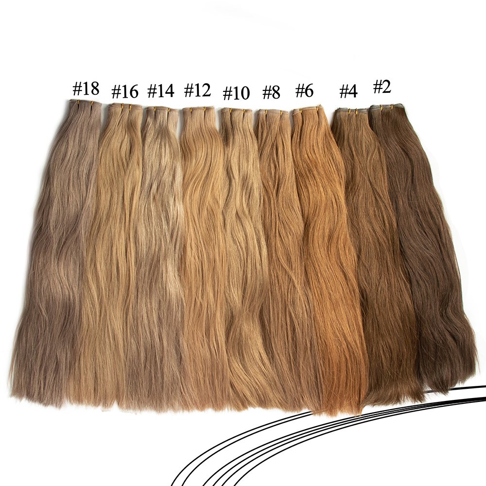Double Drawn Thin Invisible Hand Tied Weft Virgin Remy Cuticle Aligned Russian Human Hair Extensions Genius Weft