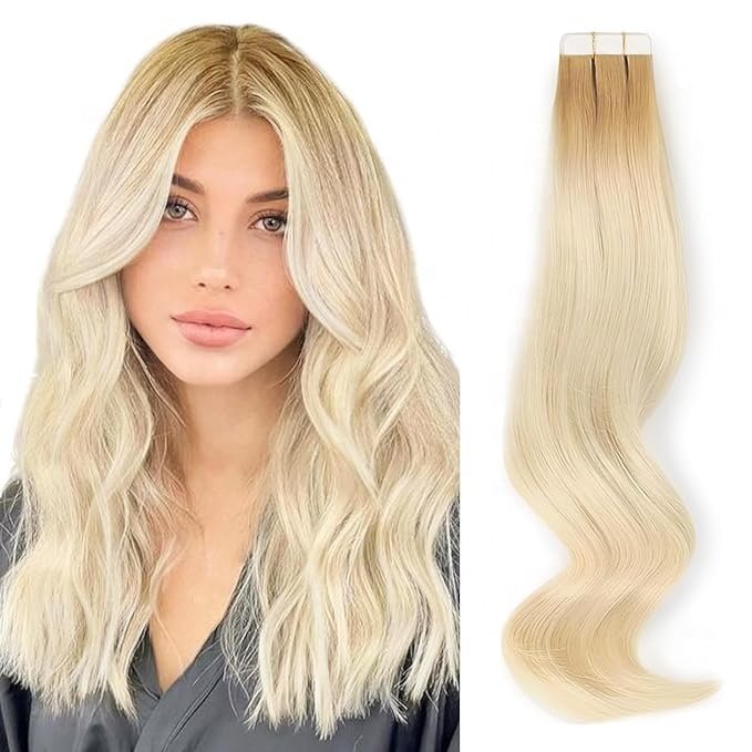 Natural Remy Tape in Human Hair Extensions invisible Seamless PU Skin Weft 100% Real Virgin Hair Ombre Golden blonde Color