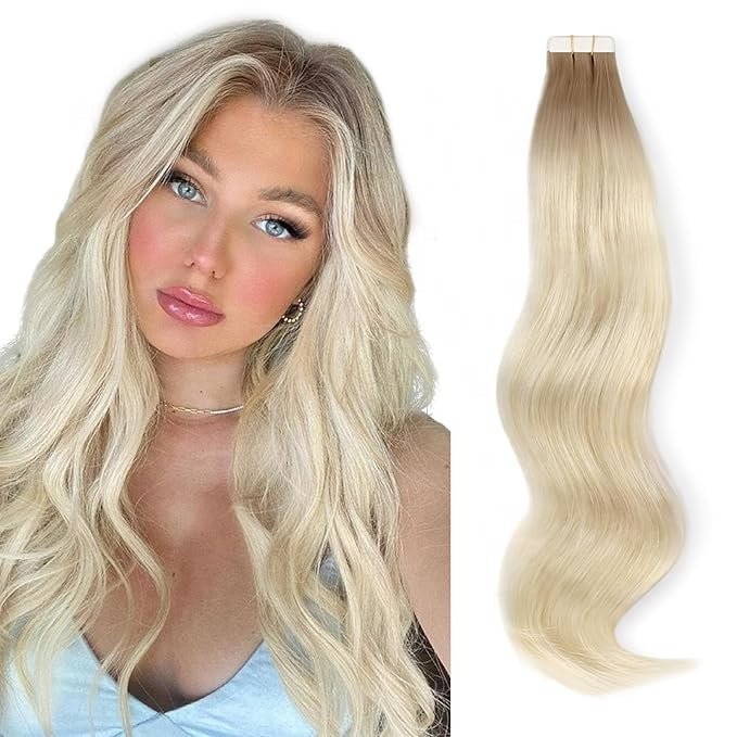 Natural Remy Tape in Human Hair Extensions invisible Seamless PU Skin Weft 100% Real Virgin Hair Ombre Golden blonde Color