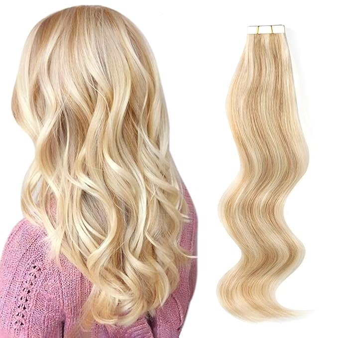 Natural Remy Tape in Human Hair Extensions invisible Seamless PU Skin Weft 100% Real Virgin Hair Ombre Golden blonde Color