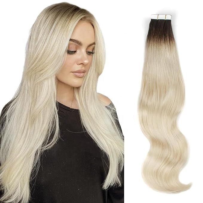 Natural Remy Tape in Human Hair Extensions invisible Seamless PU Skin Weft 100% Real Virgin Hair Ombre Golden blonde Color
