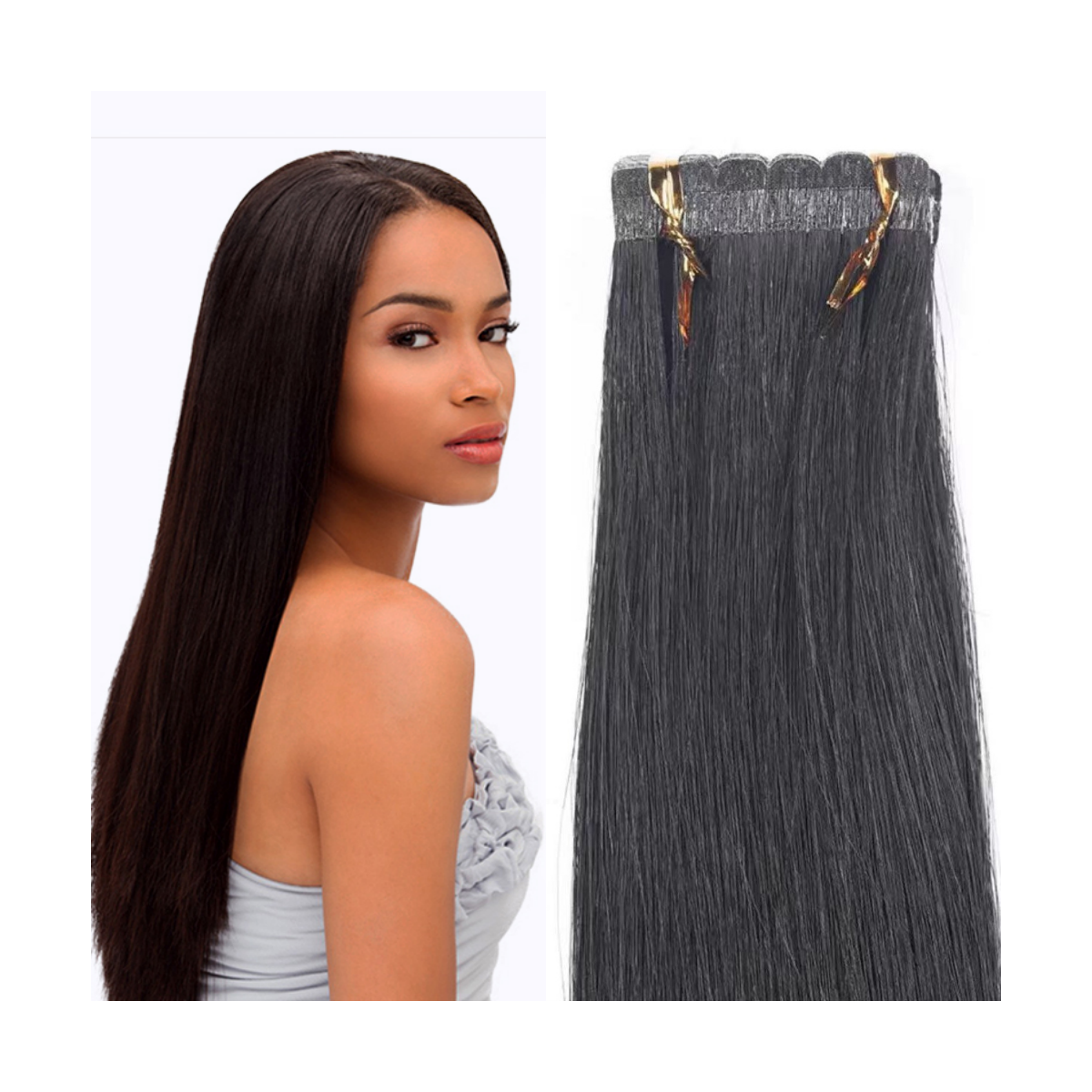 Salon Black Straight Tape In Hair Extensions Full Cuticle Virgin Remy Human Hair Invisible Tape In Human Hair Extension