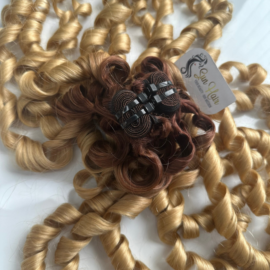 Hot High Quality Product Texture Mini Bouncy Curly Weft Best Selling 2024 Ombre Blonde Color 100% Real Human Hair Extensions