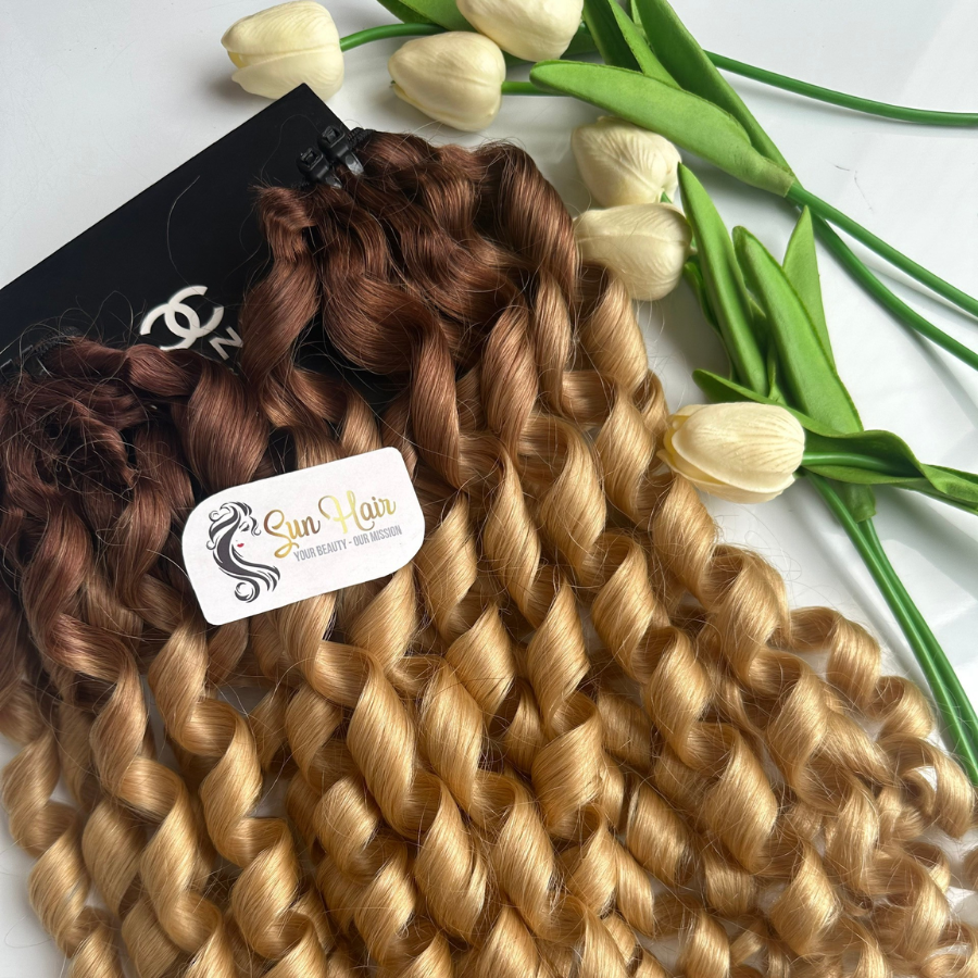 Hot High Quality Product Texture Mini Bouncy Curly Weft Best Selling 2024 Ombre Blonde Color 100% Real Human Hair Extensions