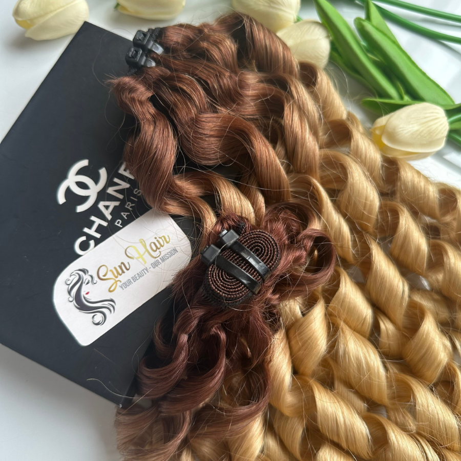 Hot High Quality Product Texture Mini Bouncy Curly Weft Best Selling 2024 Ombre Blonde Color 100% Real Human Hair Extensions