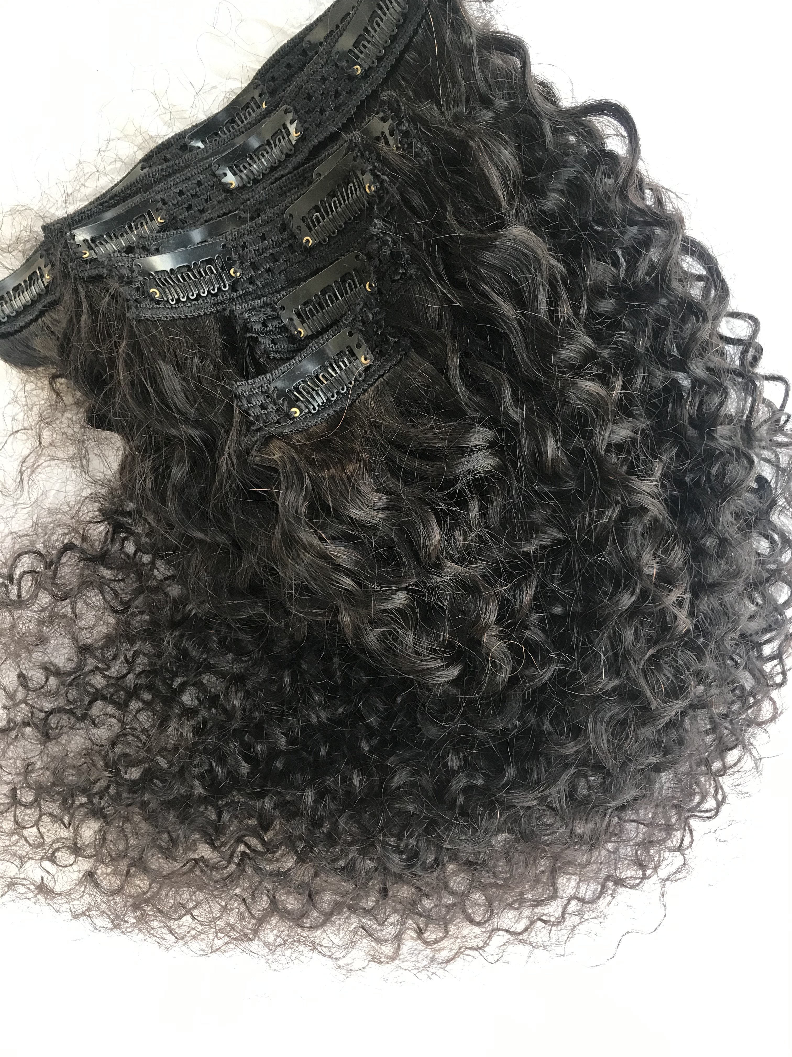 Export Top Quality Raw Cambodian Mink Indian Temple Virgin 20'' Kinky Curly Clip Ins Extension's Single Donor Hair Indian Vendor